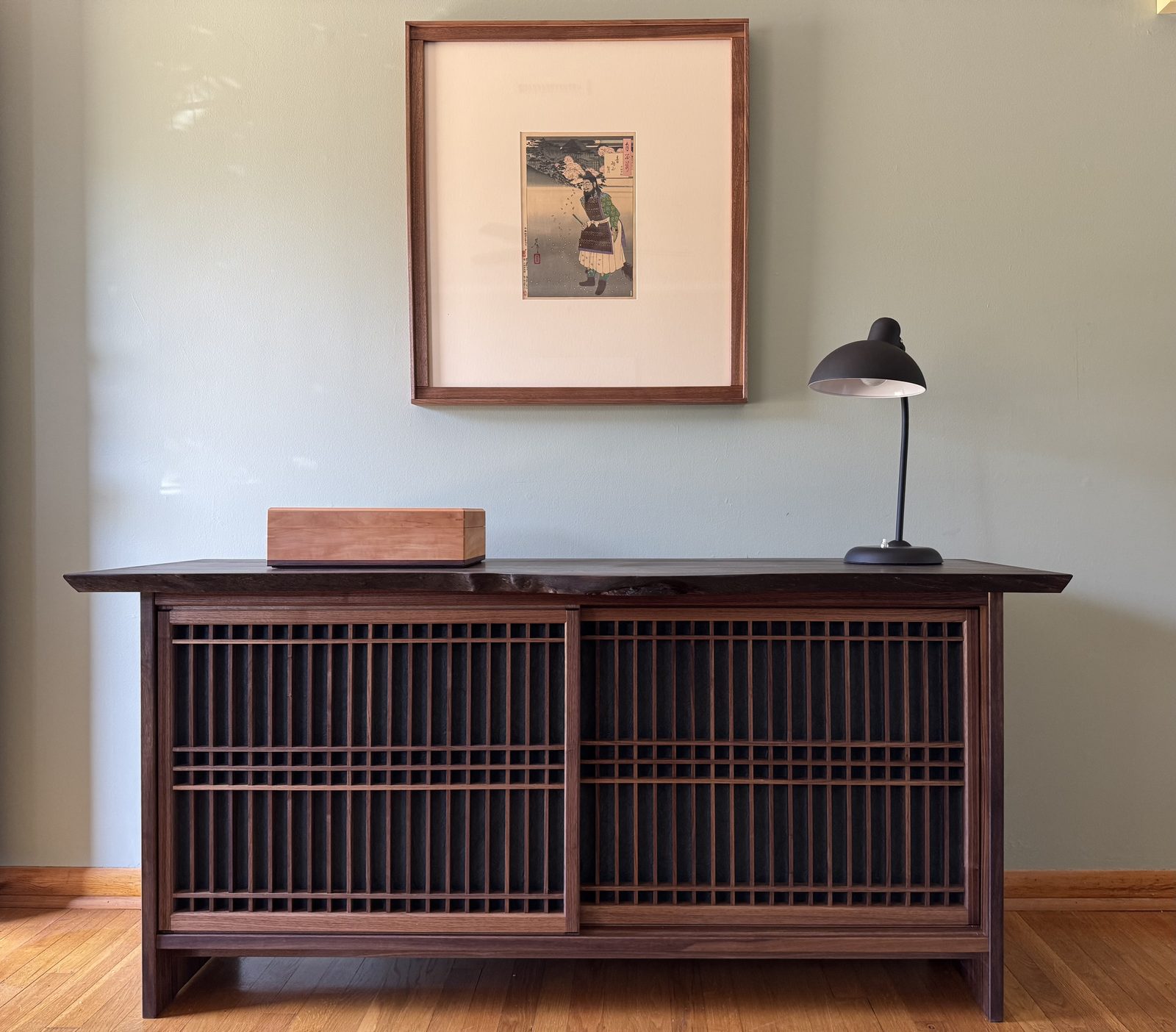 Walnut sideboard with kumiko lattice doors